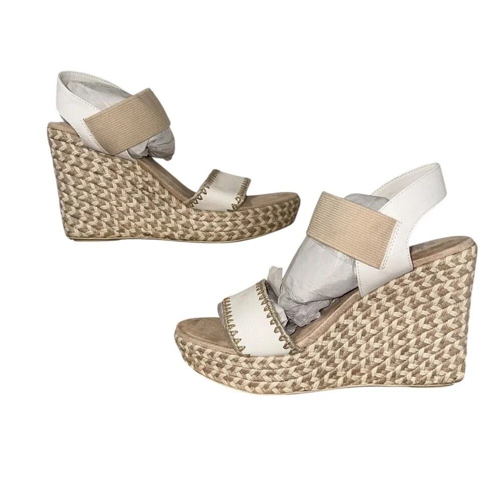 MIA Womens Gracce Espadrille Wedge Sandals Size 9 Beige White Vegan Leather NWOB